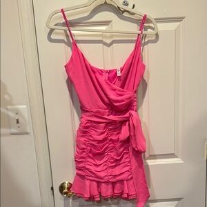 Lucy in the Sky Pink Ruched Mini Dress, Size Small
